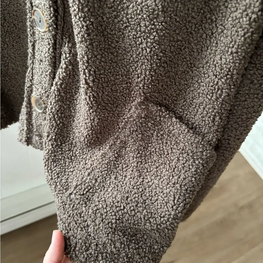 Final Touch Brown Teddy Sherpa balloon sleeve Button-Up Cardigan